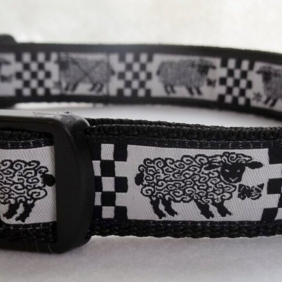 Black and White Sheep Dog Collar, Checker Broad Adjustable Pet Collar, Sz Large - Picture 6 of 6